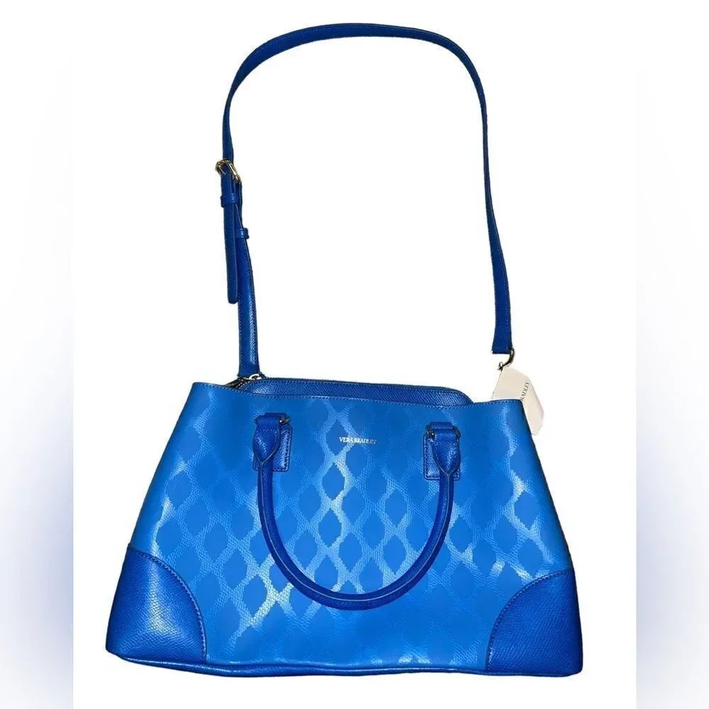 Vera Bradley Ikat Diamonds Blue Emma Satchel Leather Bag $228 Retired New